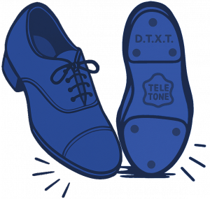 Zwei blaue gezeichnete Stepptanzschuhe, die auf den Boden tappen